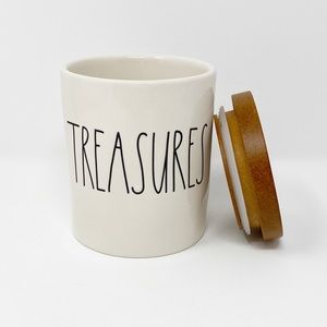 New Rae Dunn TREASURES Canister with Wood Lid